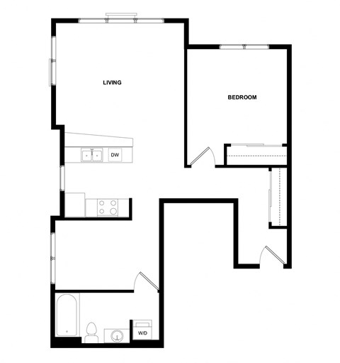 Floor plan for 1 bed, 1 bath, 824 sqft